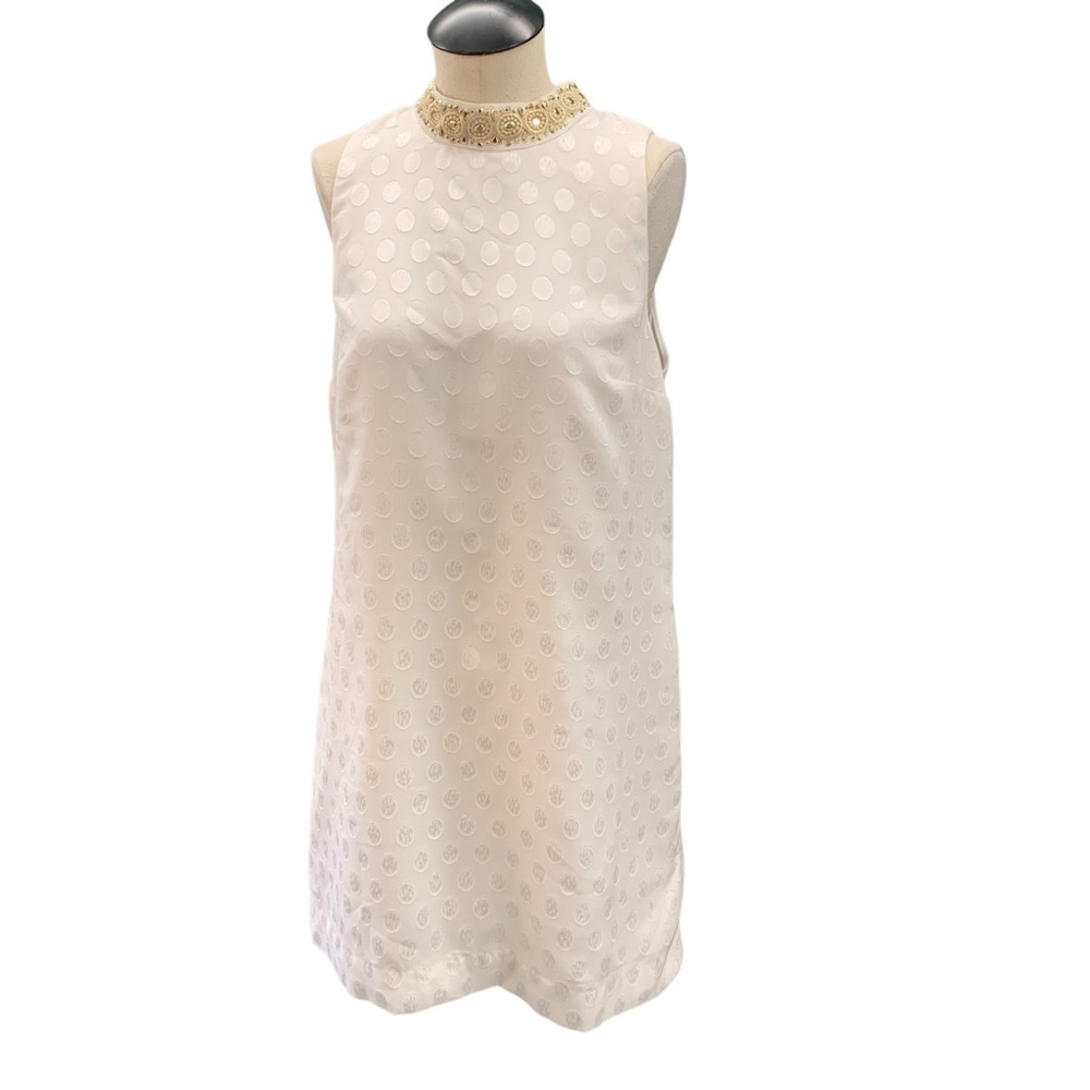 LILLY PULITZER White Jacquard Shift Dress with Embellished Collar - Size 8